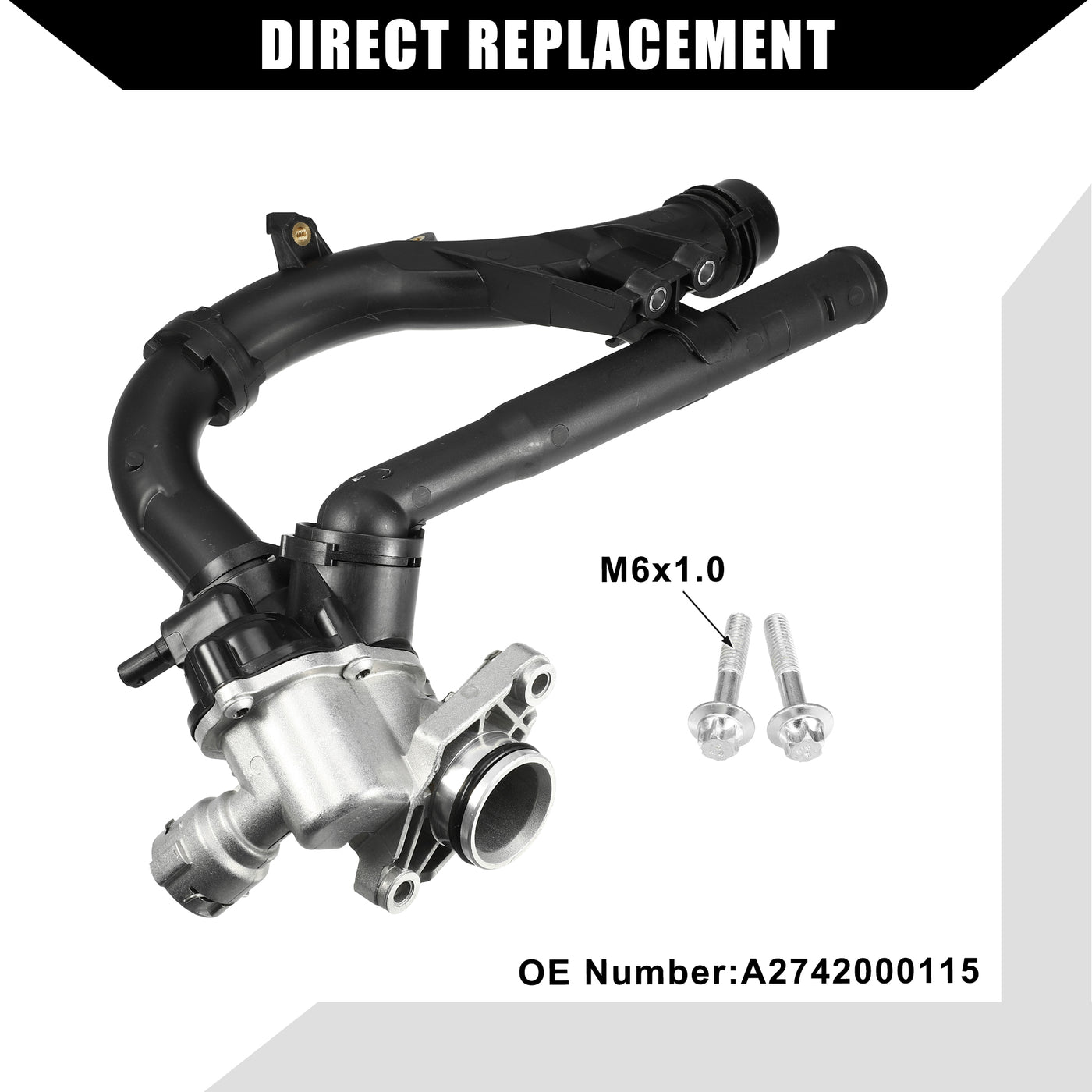 Hihaha No.A2742000115 Engine Coolant Thermostat Housing Assembly for Mercedes-Benz GLC300 2016-2019 for Mercedes-Benz E300 17-19 / Inner Water Pump Thermostat / Durable Aluminum / 1Pcs