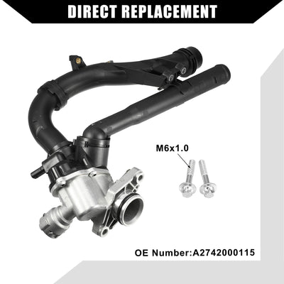 Harfington No.A2742000115 Engine Coolant Thermostat Housing Assembly for Mercedes-Benz GLC300 2016-2019 for Mercedes-Benz E300 17-19 / Inner Water Pump Thermostat / Durable Aluminum / 1Pcs