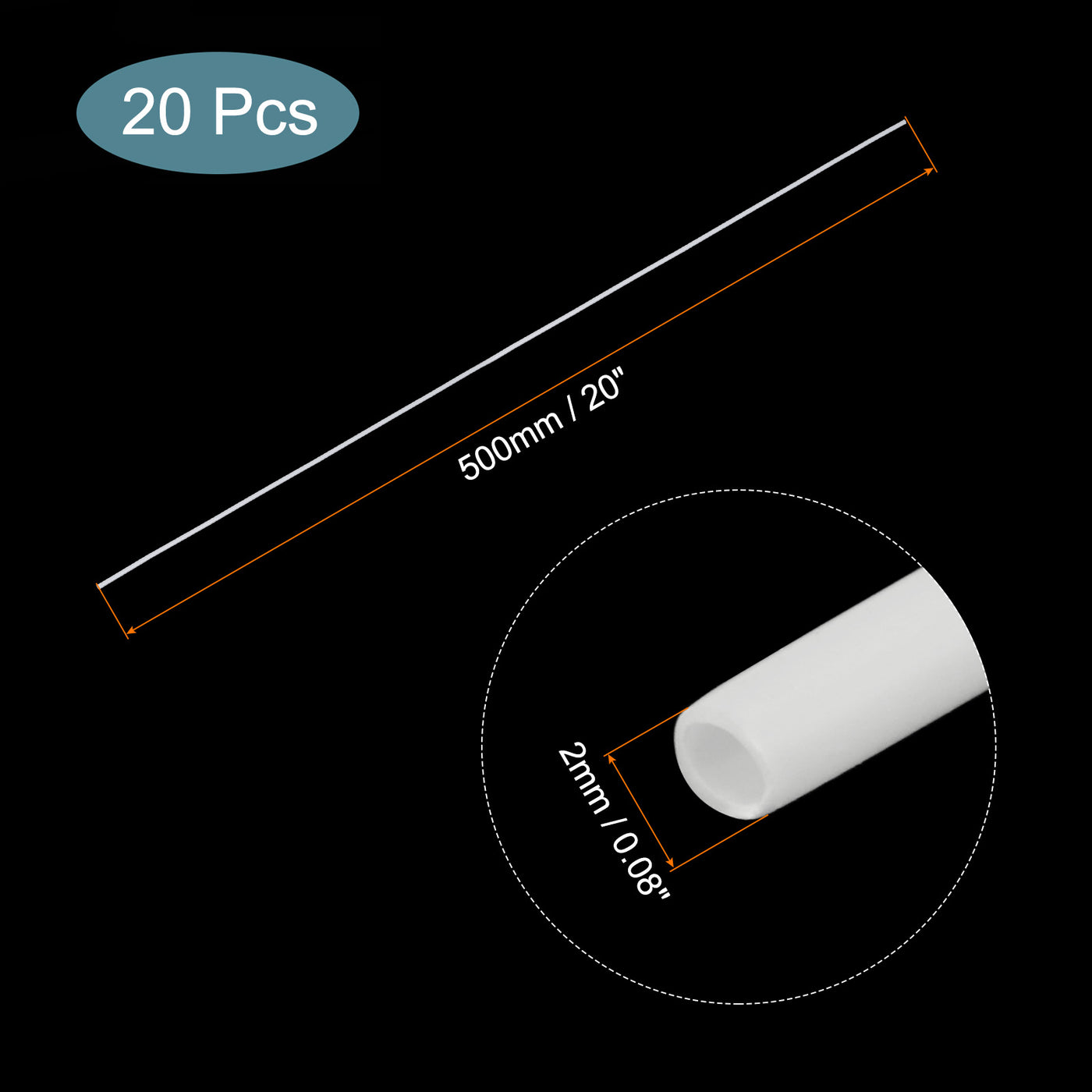 Harfington 20pcs 20" Plastic Model Tube ABS Solid Round Bar 0.08" OD White Easy Processing for Architectural Model Making DIY
