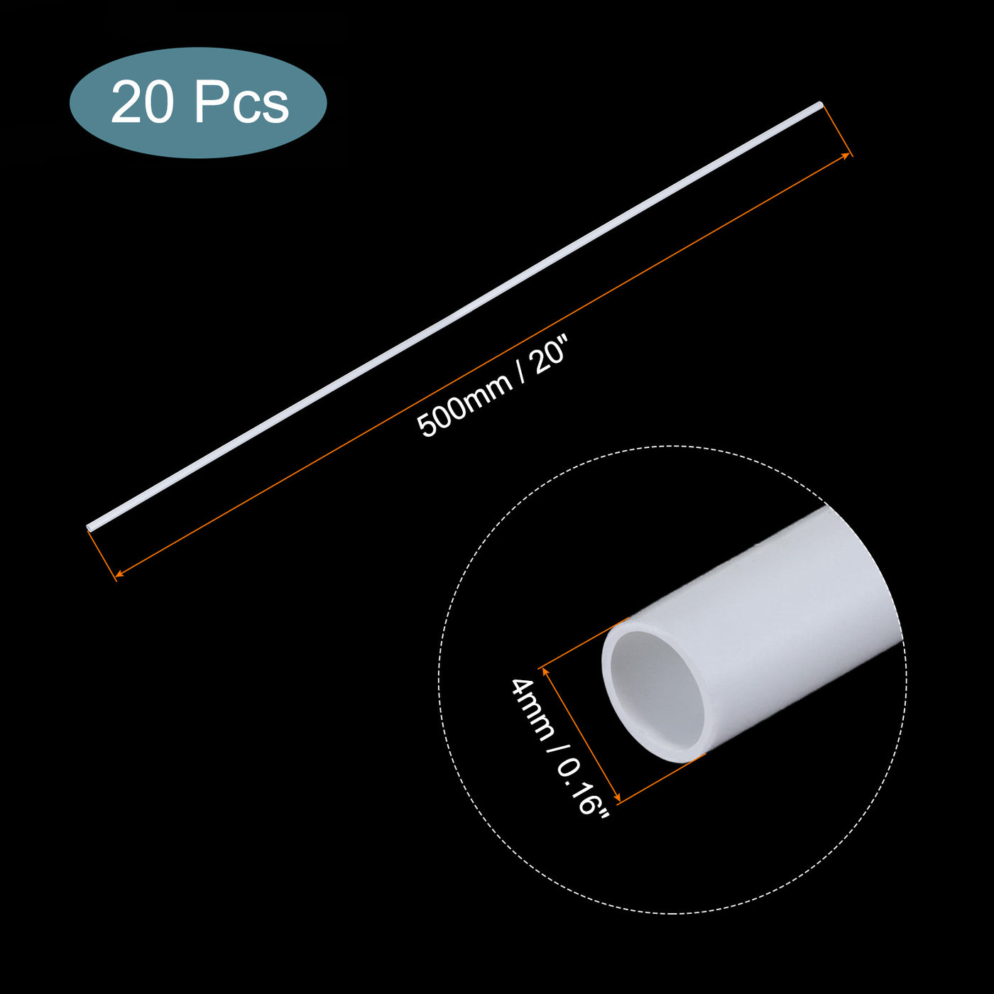 Harfington 20pcs 20" Plastic Model Tube ABS Solid Round Bar 0.16" OD White Easy Processing for Architectural Model Making DIY
