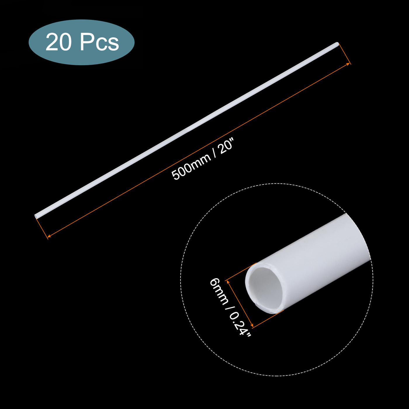 Harfington 20pcs 20" Plastic Model Tube ABS Solid Round Bar 0.24" OD White Easy Processing for Architectural Model Making DIY