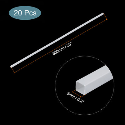 Harfington 20pcs 20" Plastic Model Tube ABS Solid Square Bar 0.2"x0.2" White Easy Processing for Architectural Model Making DIY