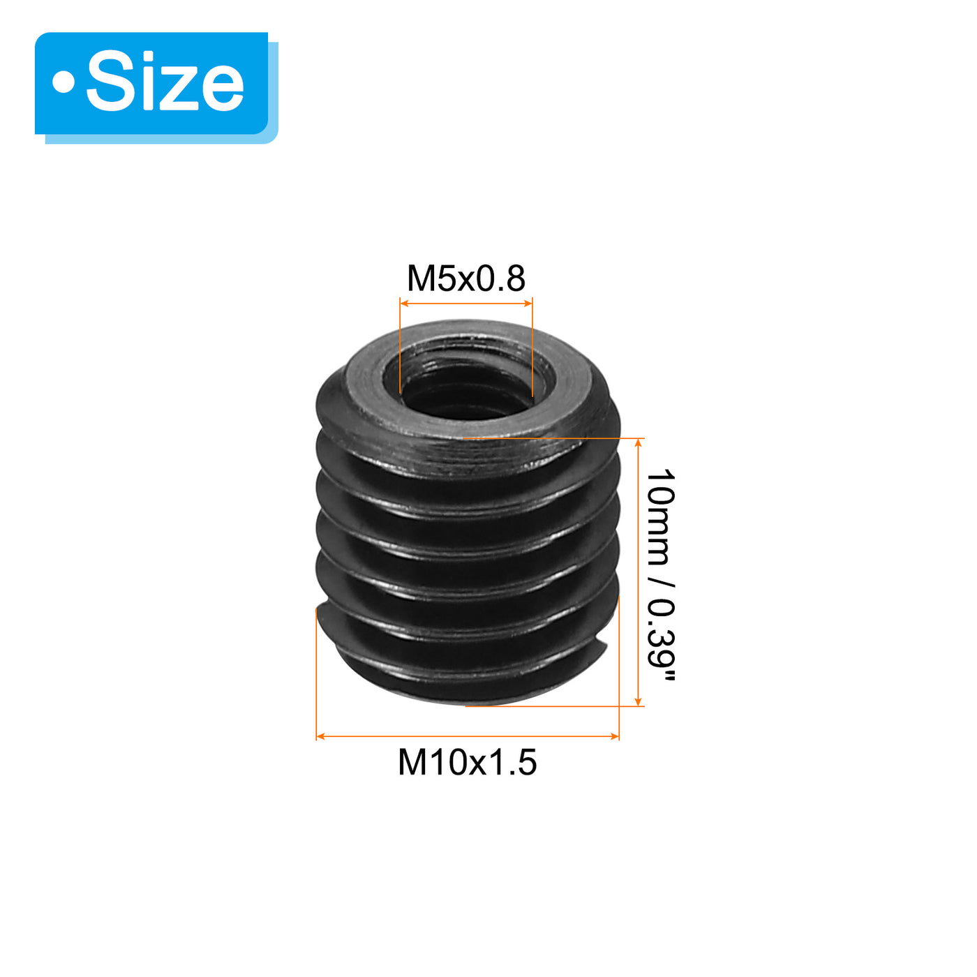 Harfington Grade 8.8 Carbon Steel Threaded Repair Insert Nut, 5pcs M5x0.8 Female to M10x1.5 Male High Strength Screw Sleeve Inserts Reducing Adapter Reducer 10mm