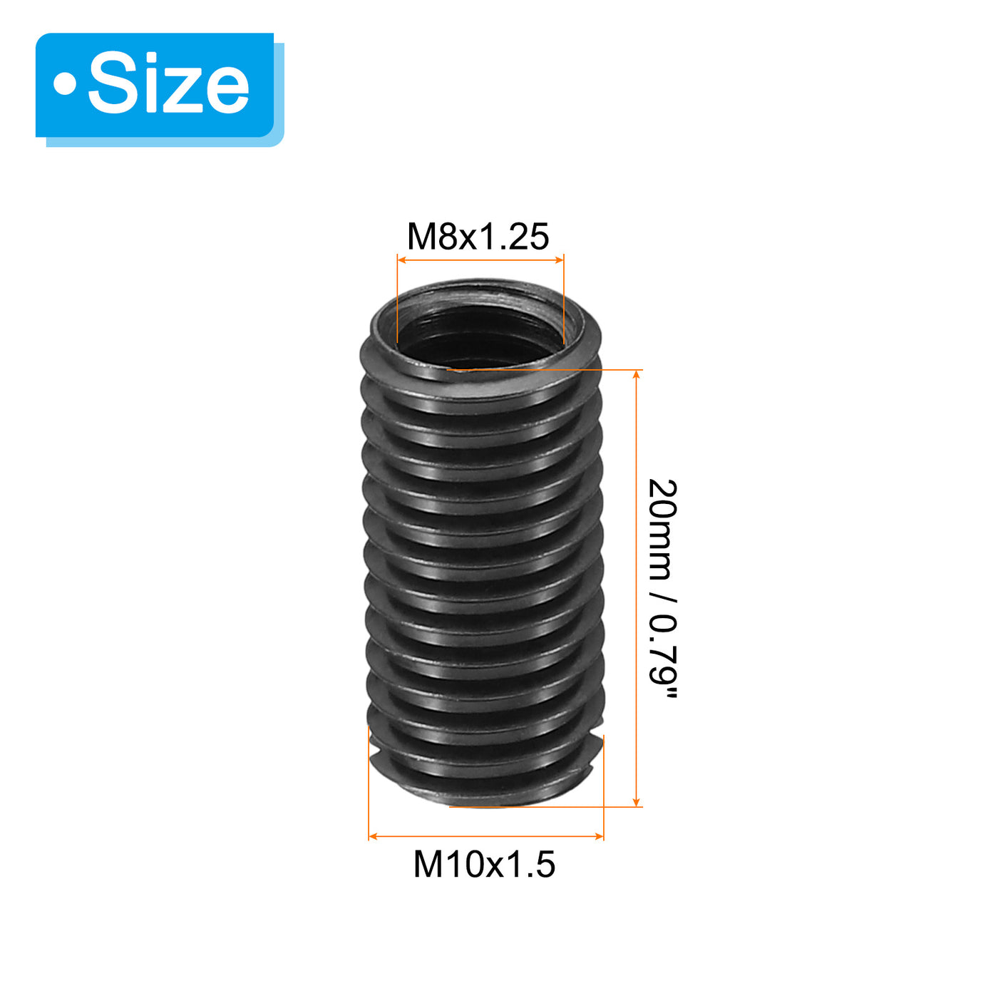 Harfington Grade 8.8 Carbon Steel Threaded Repair Insert Nut, 5pcs M8x1.25 Female to M10x1.5 Male Screw Sleeve Inserts Reducing Adapter Reducer 20mm