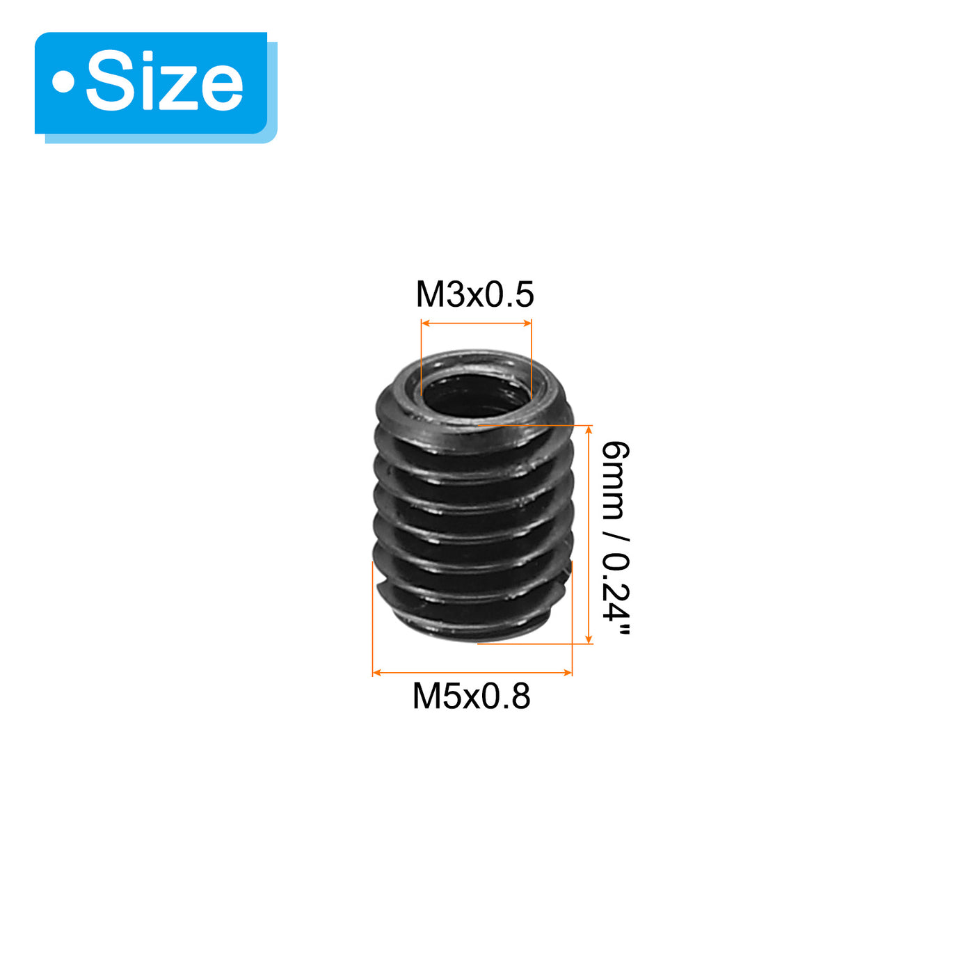 Harfington Grade 8.8 Carbon Steel Threaded Repair Insert Nut, 3pcs M3x0.5 Female to M5x0.8 Male High Strength Screw Sleeve Inserts Reducing Adapter Reducer 6mm