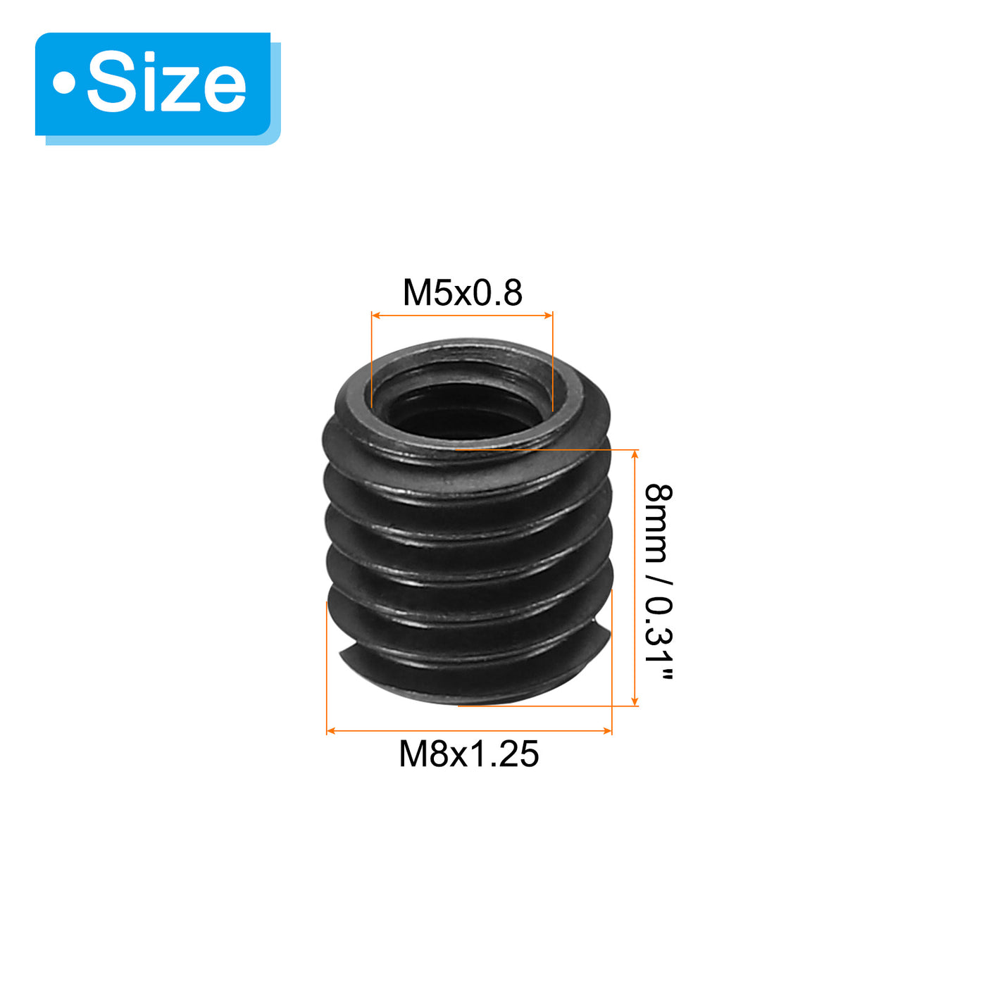 Harfington Grade 8.8 Carbon Steel Threaded Repair Insert Nut, 3pcs M5x0.8 Female to M8x1.25 Male High Strength Screw Sleeve Inserts Reducing Adapter Reducer 8mm