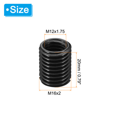 Harfington Grade 8.8 Carbon Steel Threaded Repair Insert Nut, 3pcs M12x1.75 Female to M16x2 Male High Strength Screw Sleeve Inserts Reducing Adapter Reducer 20mm