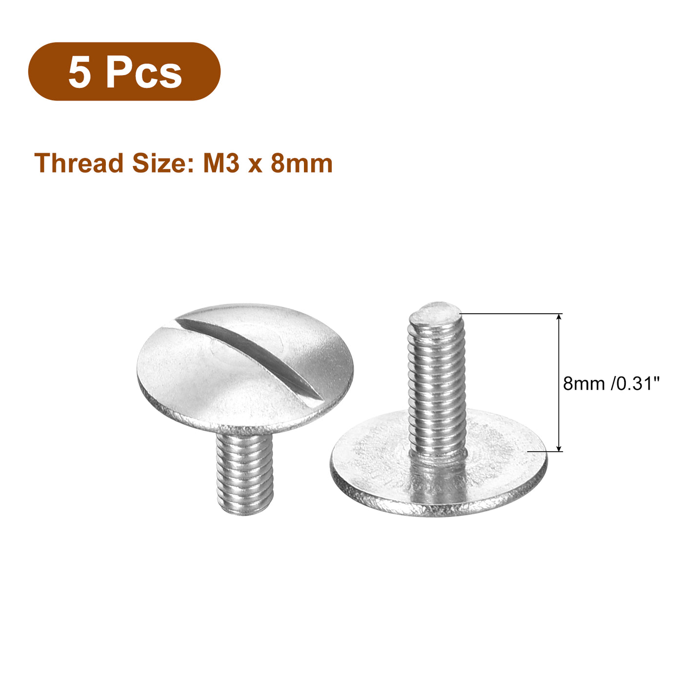 uxcell Uxcell M3x8mm Extra Large Flat Head Slotted Screws, 5pcs 304 Stainless Steel Bolts