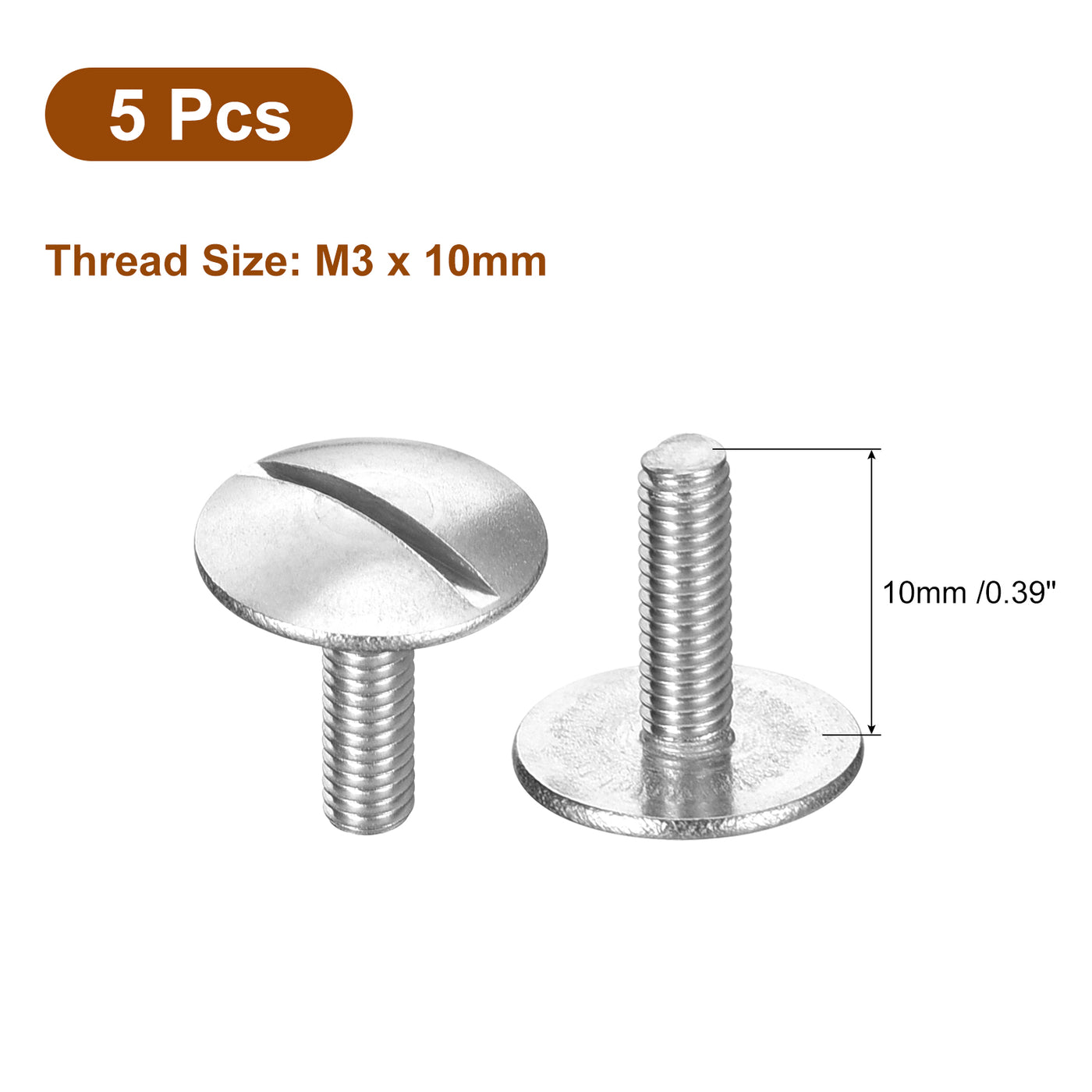 uxcell Uxcell M3x10mm Extra Large Flat Head Slotted Screws, 5pcs 304 Stainless Steel Bolts