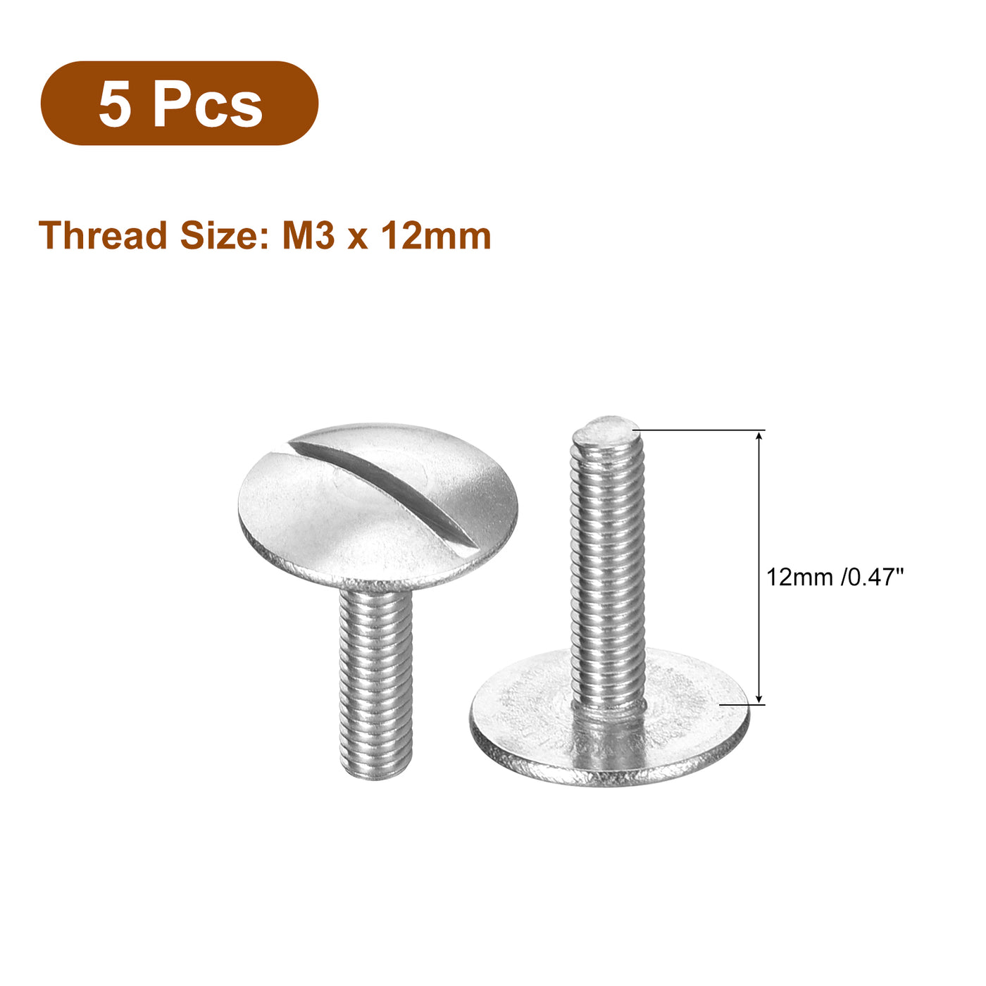 uxcell Uxcell M3x12mm Extra Large Flat Head Slotted Screws, 5pcs 304 Stainless Steel Bolts
