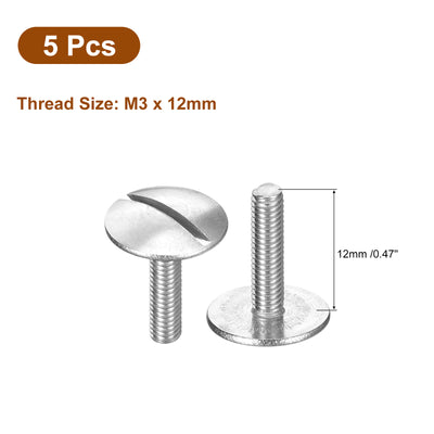 Harfington Uxcell M3x12mm Extra Large Flat Head Slotted Screws, 5pcs 304 Stainless Steel Bolts