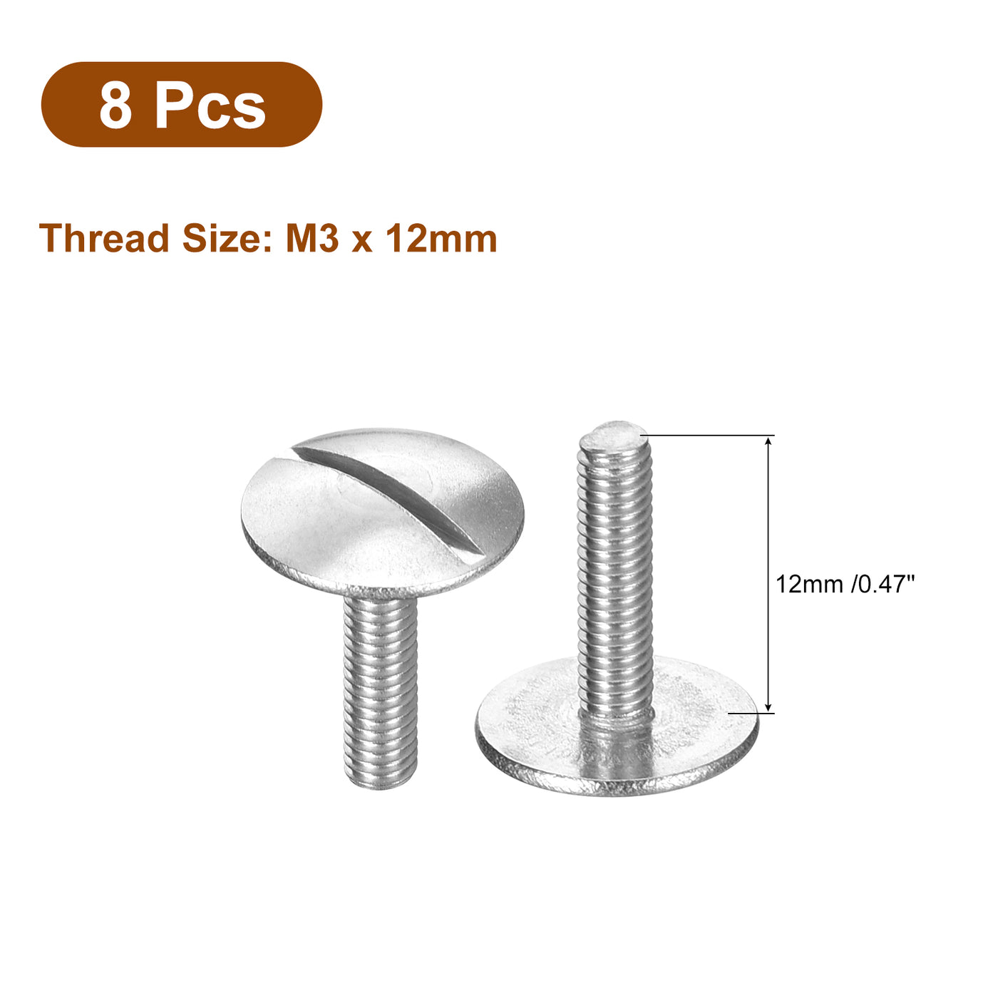 uxcell Uxcell M3x12mm Extra Large Flat Head Slotted Screws, 8pcs 304 Stainless Steel Bolts