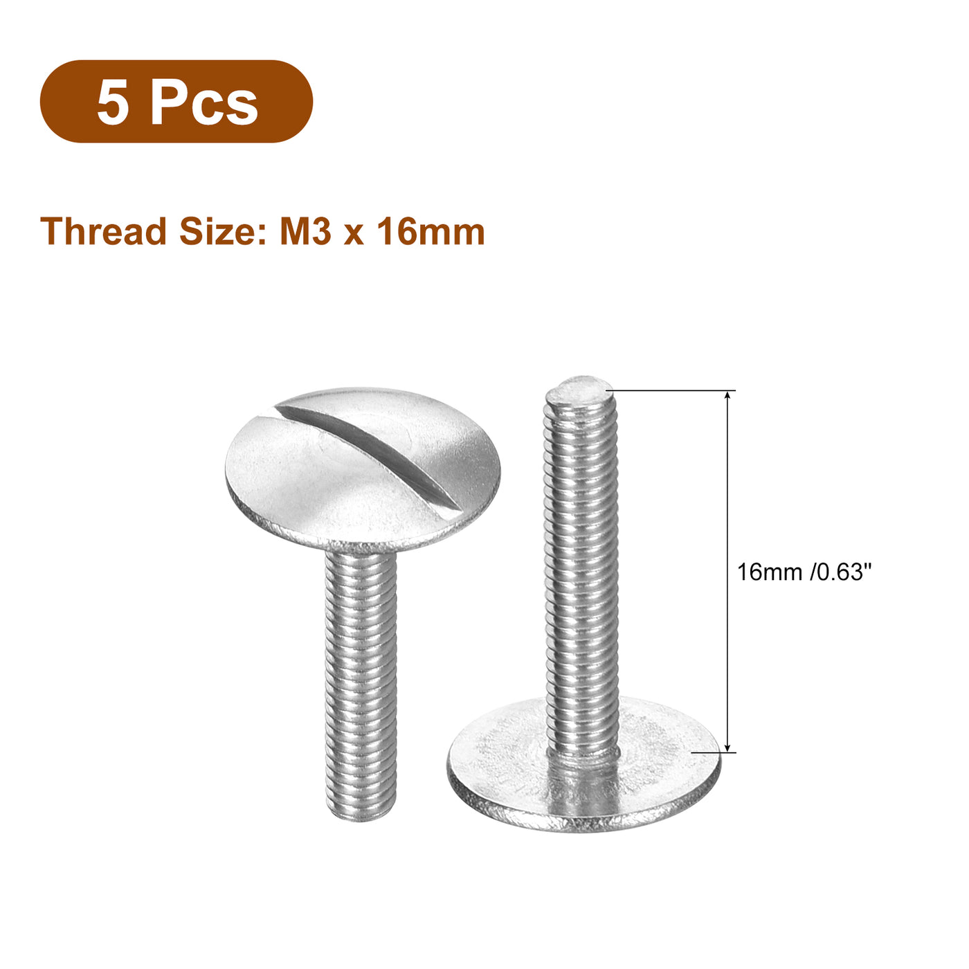 uxcell Uxcell M3x16mm Extra Large Flat Head Slotted Screws, 5pcs 304 Stainless Steel Bolts