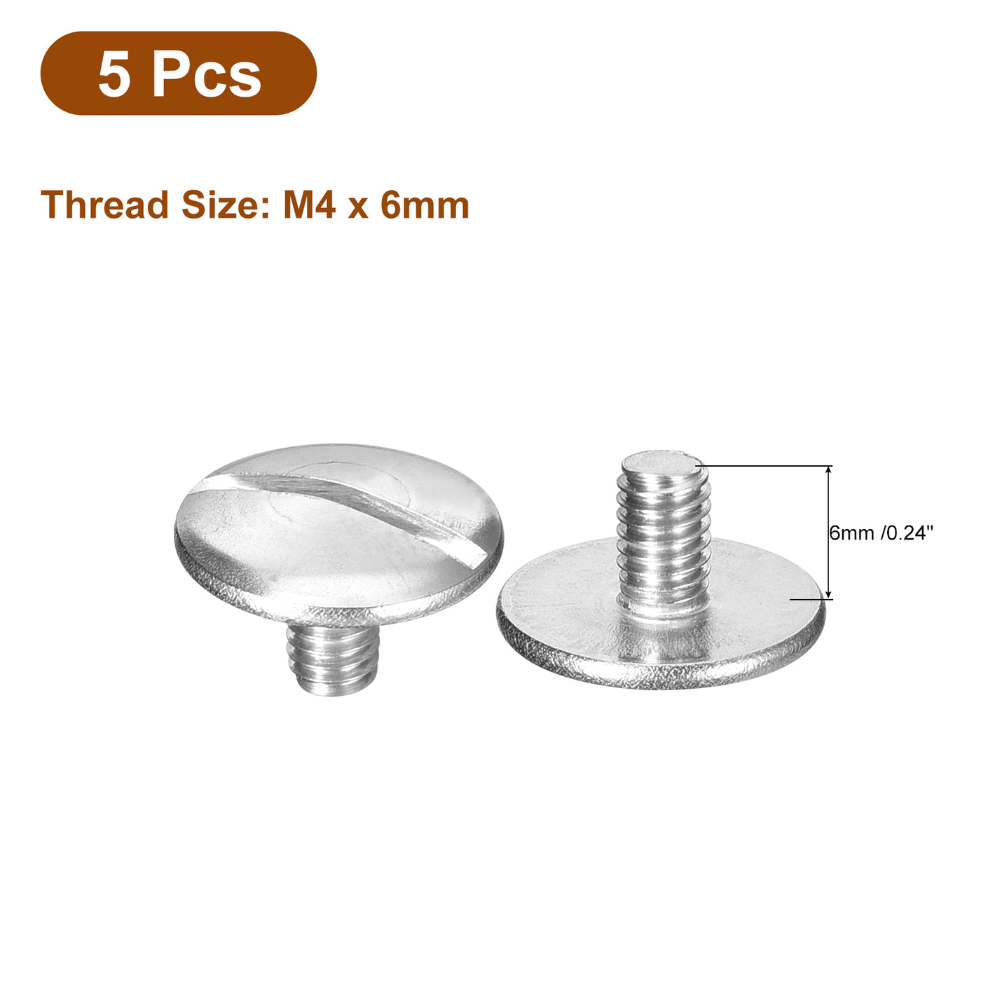 uxcell Uxcell M4x6mm Extra Large Flat Head Slotted Screws, 5pcs 304 Stainless Steel Bolts
