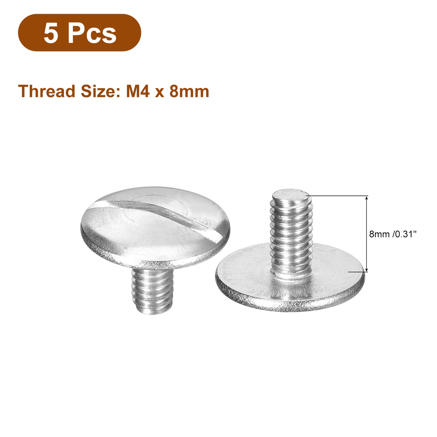 uxcell Uxcell M4x8mm Extra Large Flat Head Slotted Screws, 5pcs 304 Stainless Steel Bolts
