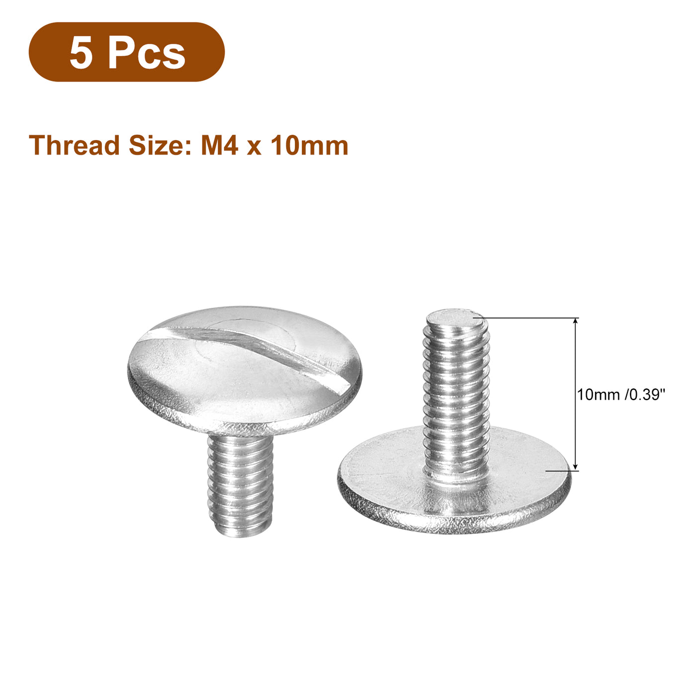 uxcell Uxcell M4x10mm Extra Large Flat Head Slotted Screws, 5pcs 304 Stainless Steel Bolts