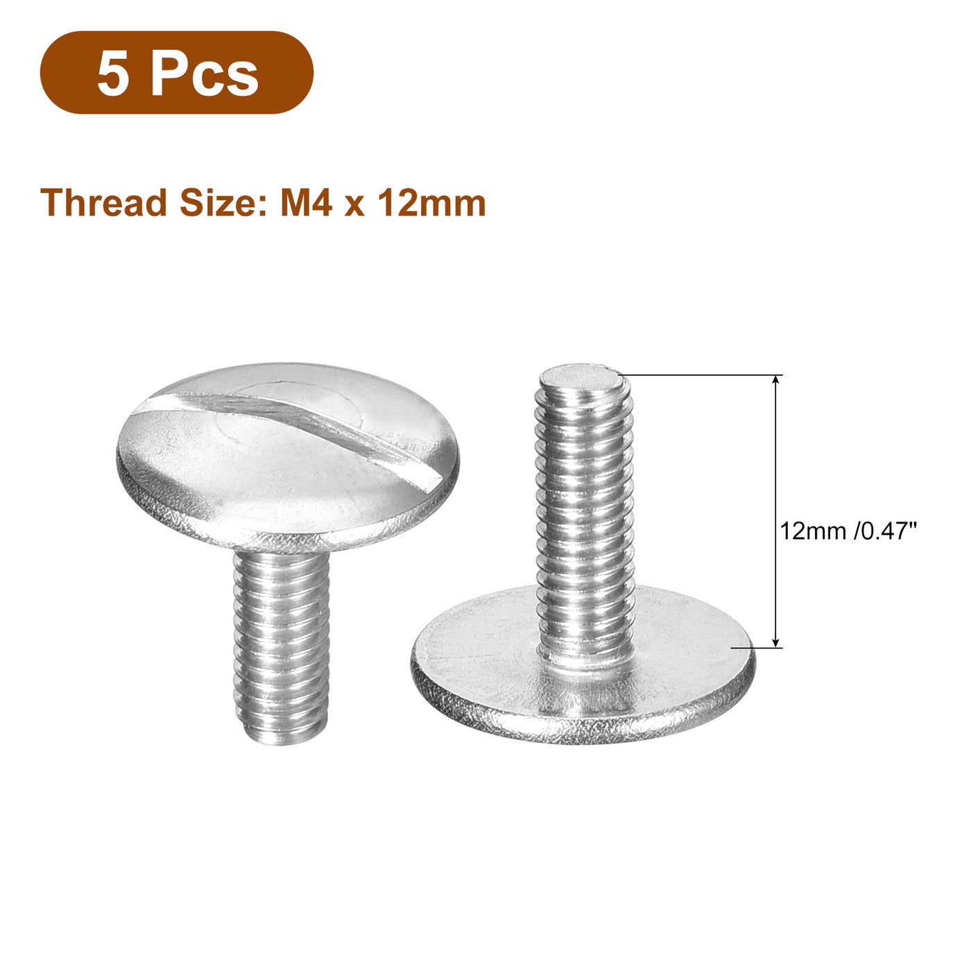 uxcell Uxcell M4x12mm Extra Large Flat Head Slotted Screws, 5pcs 304 Stainless Steel Bolts
