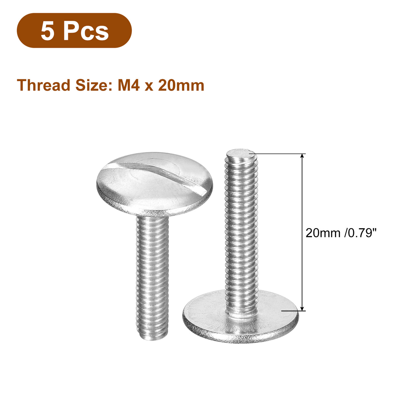 uxcell Uxcell M4x20mm Extra Large Flat Head Slotted Screws, 5pcs 304 Stainless Steel Bolts