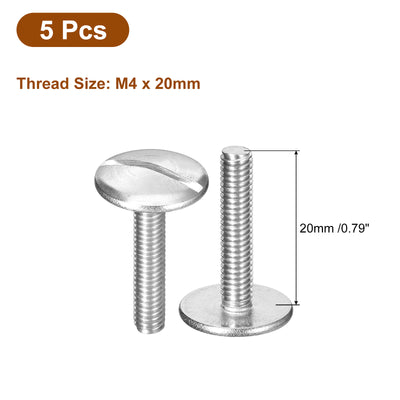 Harfington Uxcell M4x20mm Extra Large Flat Head Slotted Screws, 5pcs 304 Stainless Steel Bolts