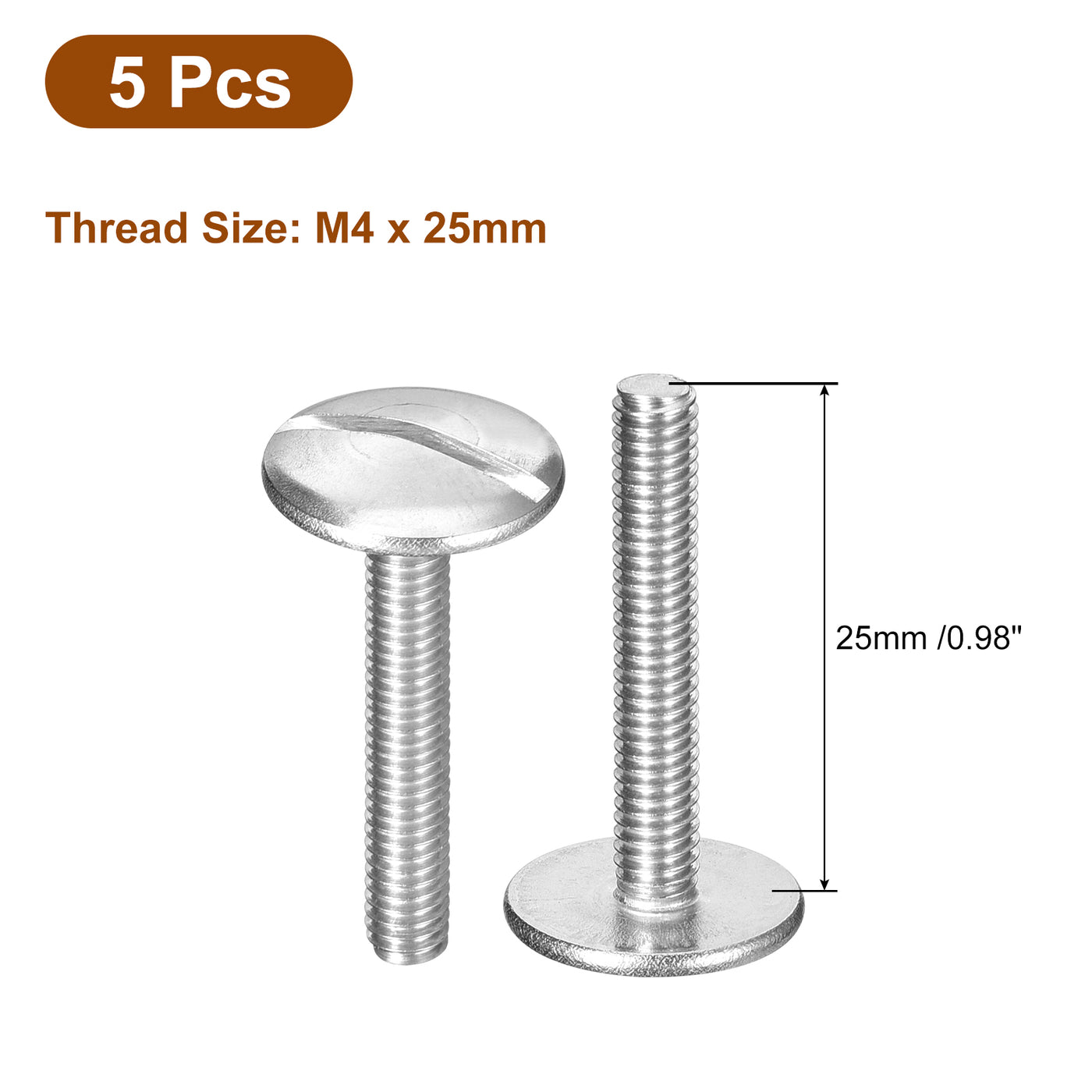 uxcell Uxcell M4x25mm Extra Large Flat Head Slotted Screws, 5pcs 304 Stainless Steel Bolts