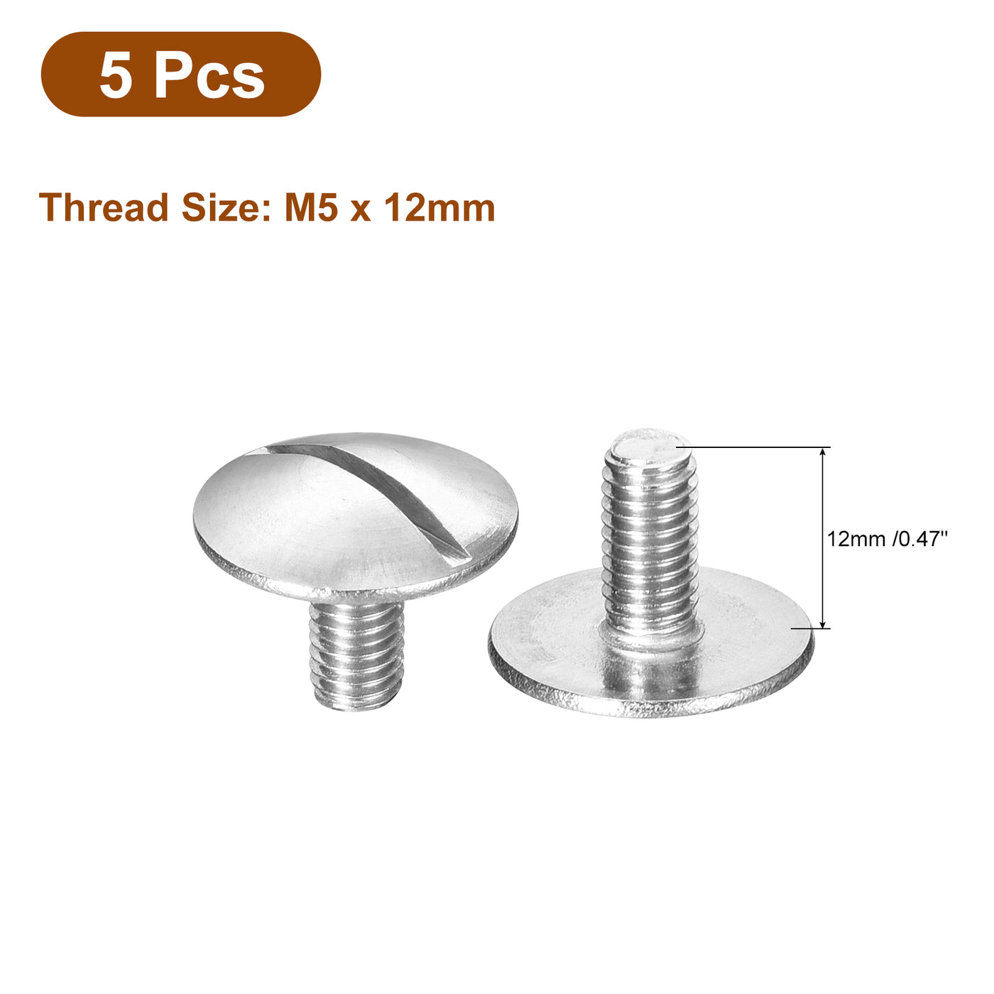 uxcell Uxcell M5x12mm Extra Large Flat Head Slotted Screws, 5pcs 304 Stainless Steel Bolts