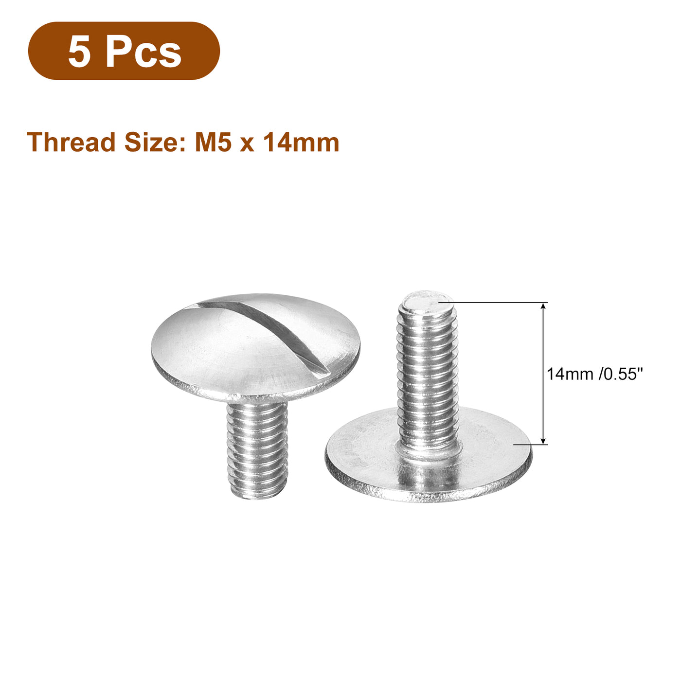 uxcell Uxcell M5x14mm Extra Large Flat Head Slotted Screws, 5pcs 304 Stainless Steel Bolts