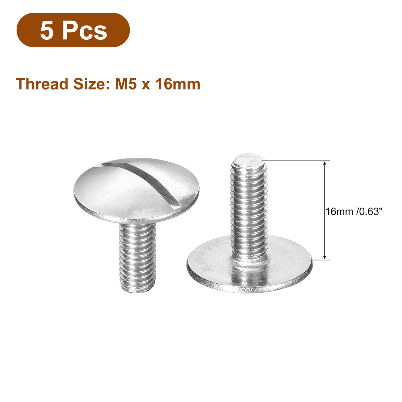 uxcell Uxcell M5x16mm Extra Large Flat Head Slotted Screws, 5pcs 304 Stainless Steel Bolts