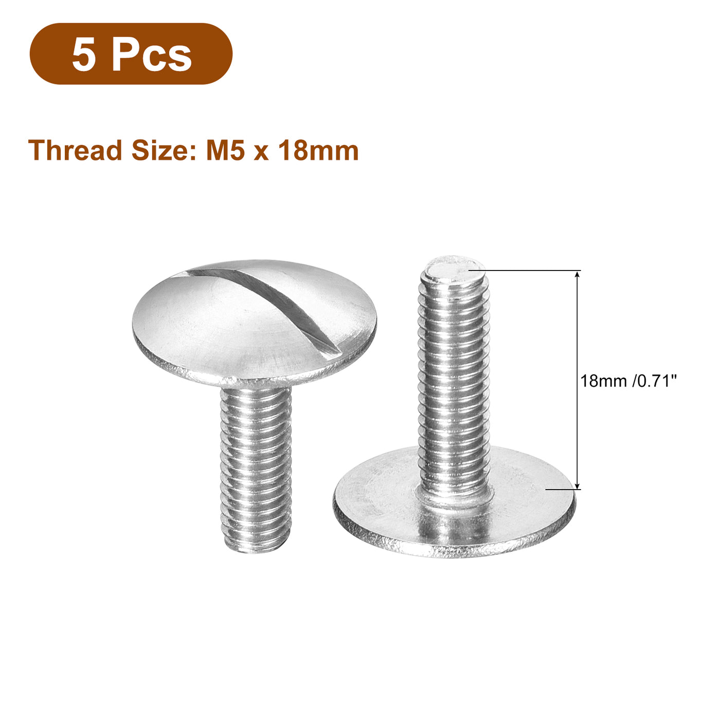 uxcell Uxcell M5x18mm Extra Large Flat Head Slotted Screws, 5pcs 304 Stainless Steel Bolts