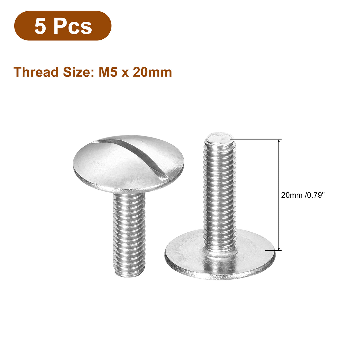 uxcell Uxcell M5x20mm Extra Large Flat Head Slotted Screws, 5pcs 304 Stainless Steel Bolts