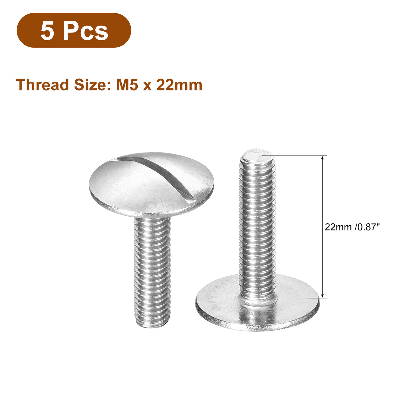 uxcell Uxcell M5x22mm Extra Large Flat Head Slotted Screws, 5pcs 304 Stainless Steel Bolts