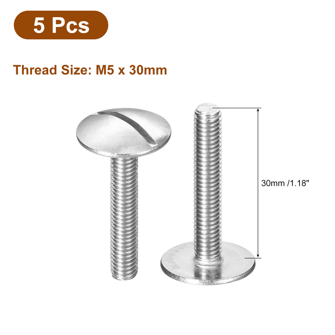 uxcell Uxcell M5x30mm Extra Large Flat Head Slotted Screws, 5pcs 304 Stainless Steel Bolts