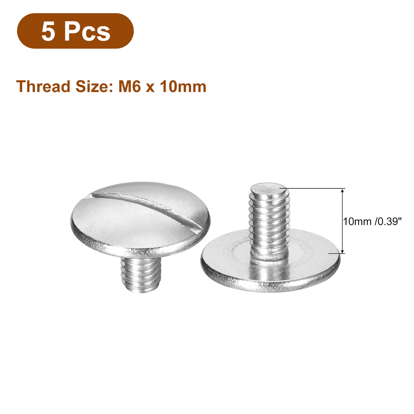 uxcell Uxcell M6x10mm Extra Large Flat Head Slotted Screws, 5pcs 304 Stainless Steel Bolts