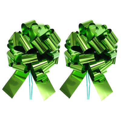 Harfington 2pcs 16 Inch Extra Giant Large Pull Bow Christmas Metallic Car Gift Wrapping Bows Ribbon for Wedding Car Baskets Presents Big Gift Bow, Lawn Green
