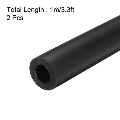 Harfington Uxcell 2pcs 3.3ft Pipe Insulation Tube 1/2 Inch(13mm) ID 23mm OD Foam Tubing for Handle Grip Support, Black