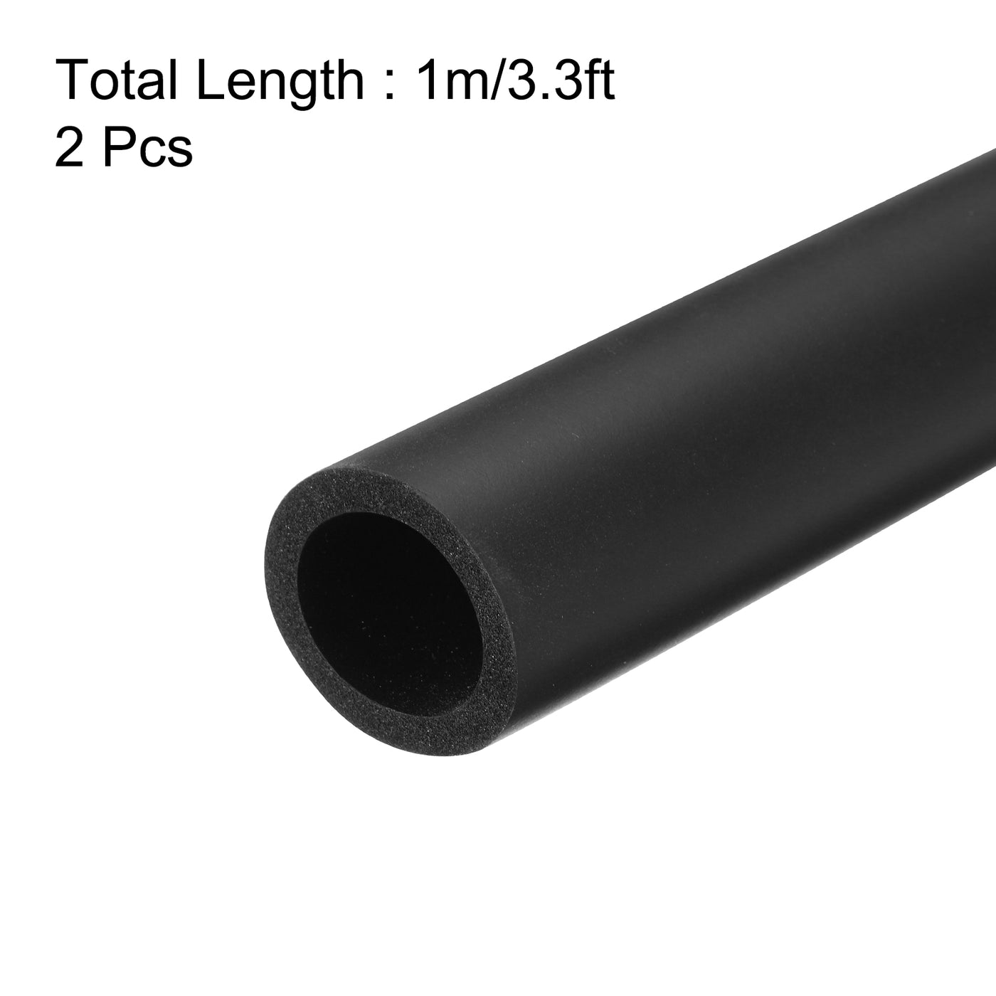uxcell Uxcell 2pcs 3.3ft Pipe Insulation Tube 7/8 Inch(22mm) ID 32mm OD Foam Tubing for Handle Grip Support, Black