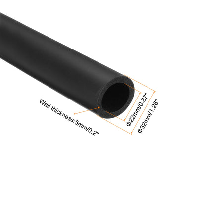Harfington Uxcell 2pcs 3.3ft Pipe Insulation Tube 7/8 Inch(22mm) ID 32mm OD Foam Tubing for Handle Grip Support, Black