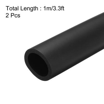 Harfington Uxcell 2pcs 3.3ft Pipe Insulation Tube 1 Inch(25mm) ID 35mm OD Foam Tubing for Handle Grip Support, Black