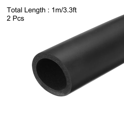 Harfington Uxcell 2pcs 3.3ft Pipe Insulation Tube 36mm ID 48mm OD Foam Tubing for Handle Grip Support, Black