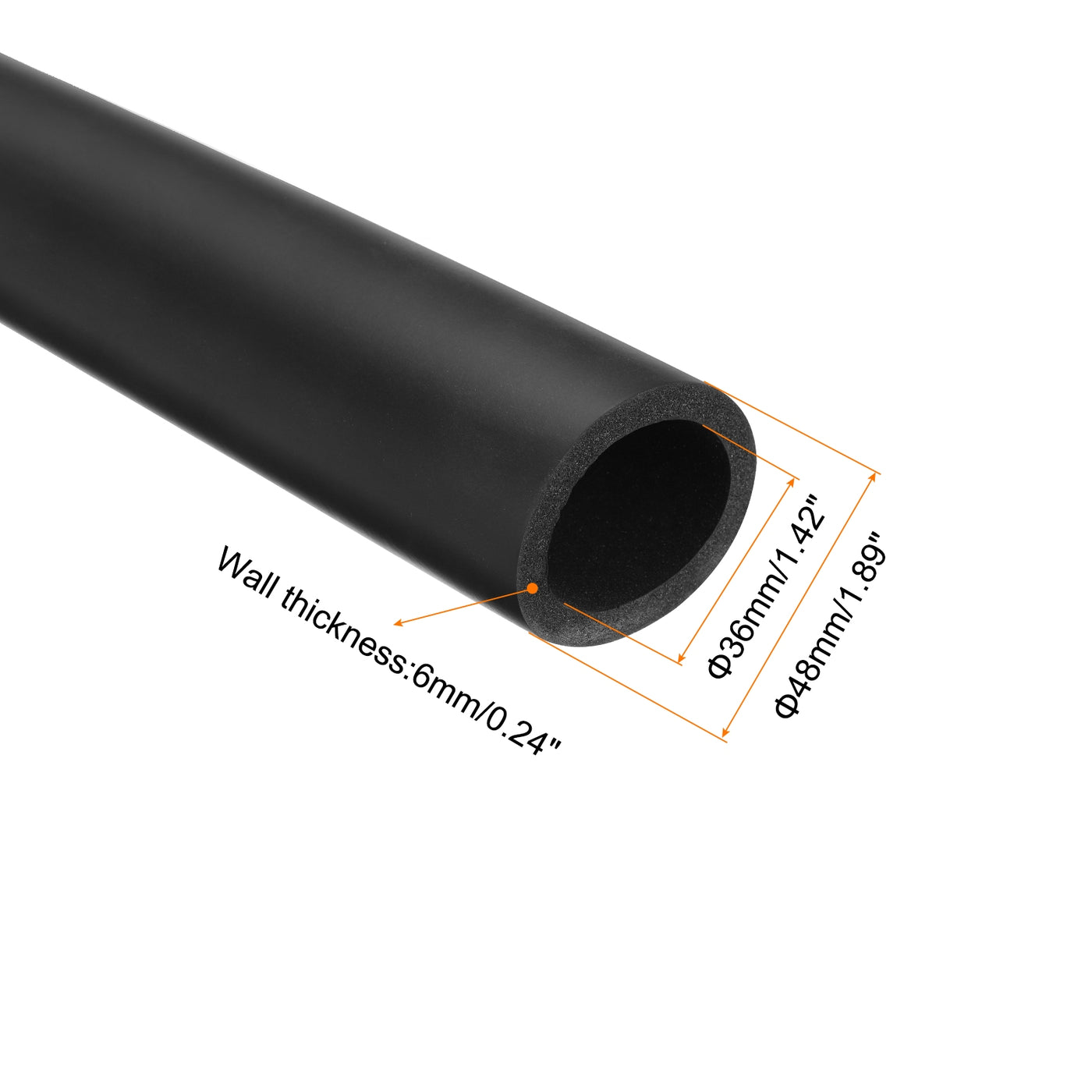 uxcell Uxcell 2pcs 3.3ft Pipe Insulation Tube 36mm ID 48mm OD Foam Tubing for Handle Grip Support, Black