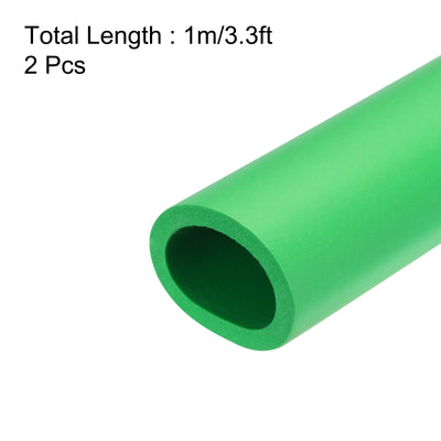 Harfington Uxcell 2pcs 3.3ft Pipe Insulation Tube 1 1/4 Inch(32mm) ID 44mm OD Foam Tubing for Handle Grip Support, Green