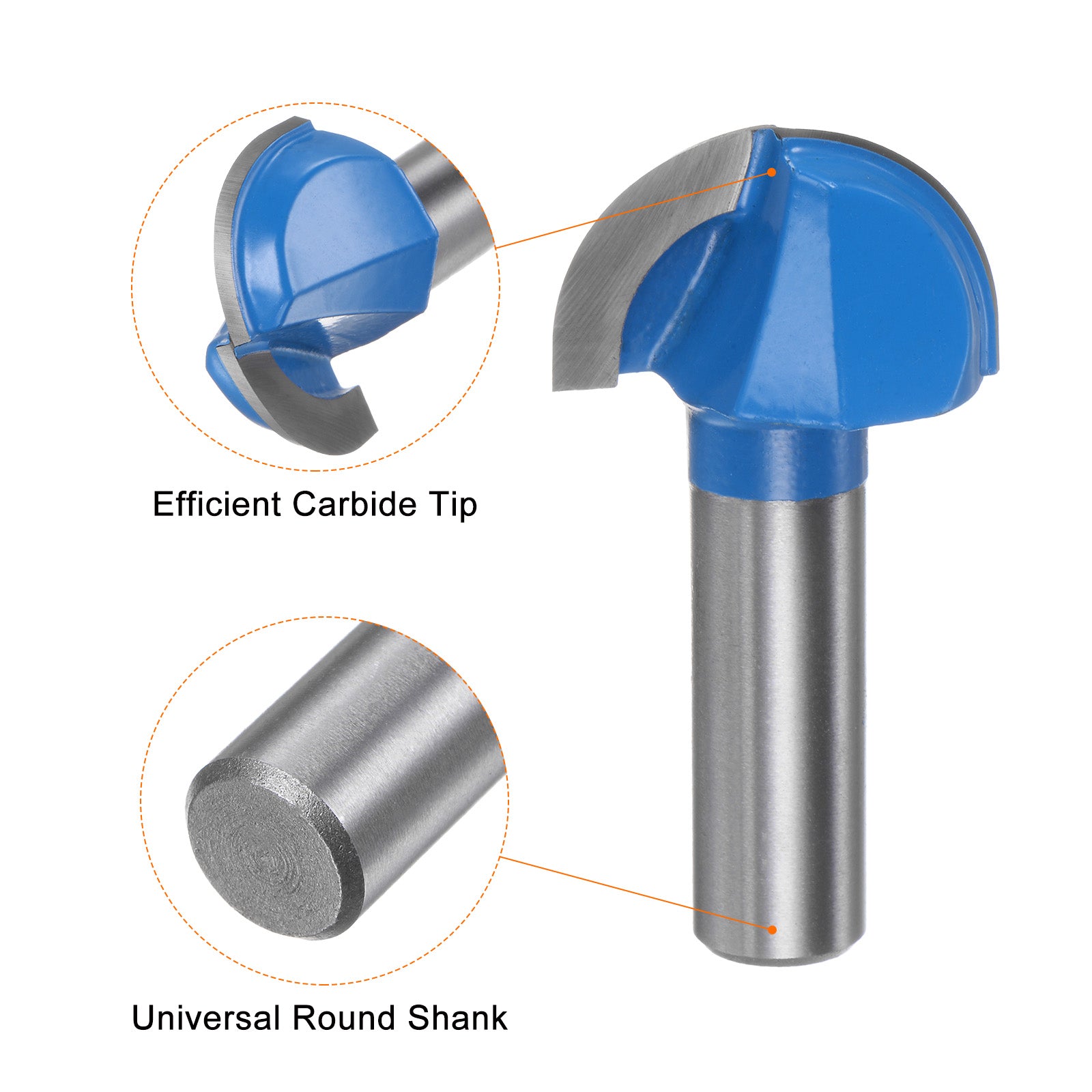 2pcs Router Bit Core Box 1/2 Shank 1-1/4 Inch Cutting Dia. Round Nose ...