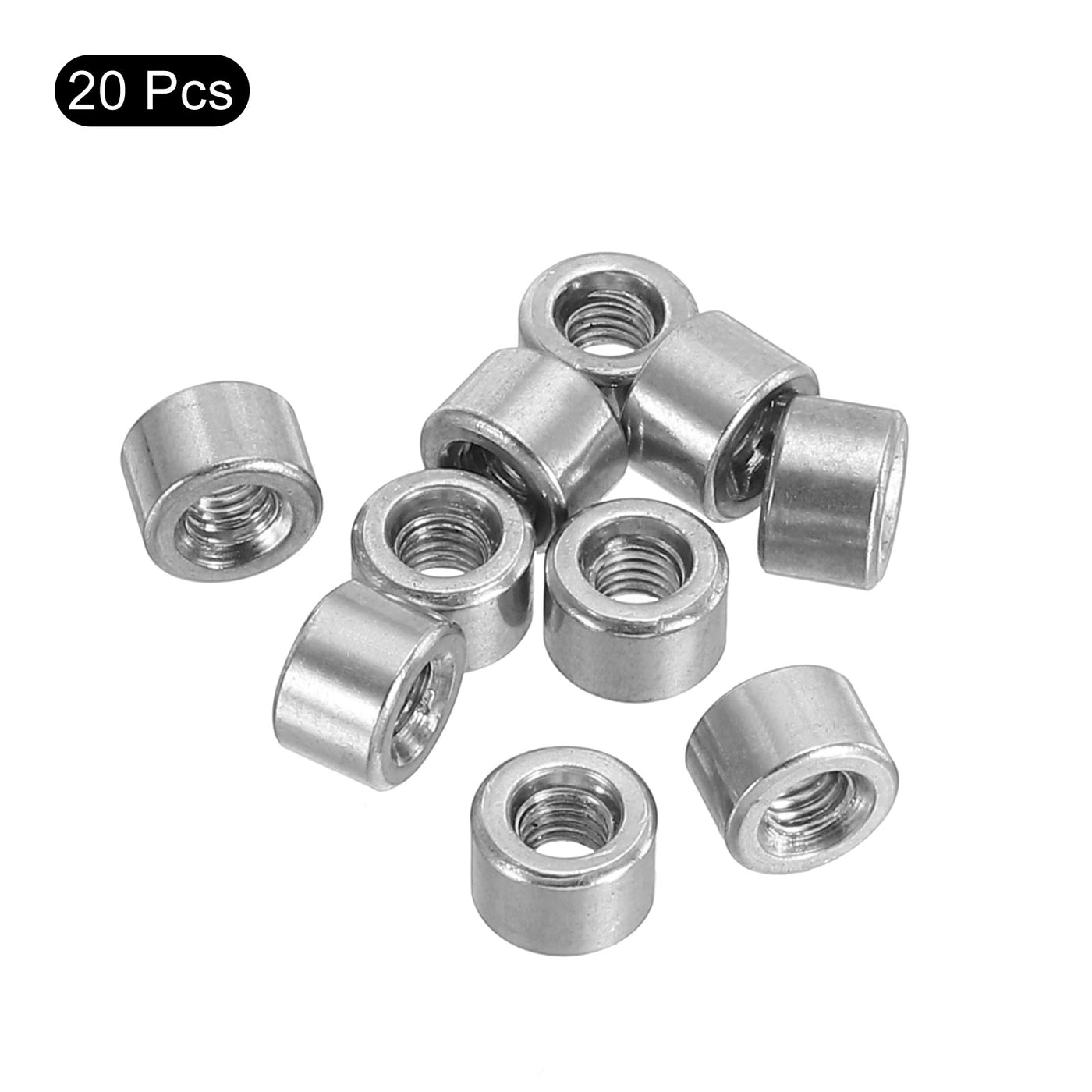 uxcell Uxcell 20Pcs Round Connector Nuts, M3x4x6mm Coupling Nut Sleeve Rod Bar Stud Nut
