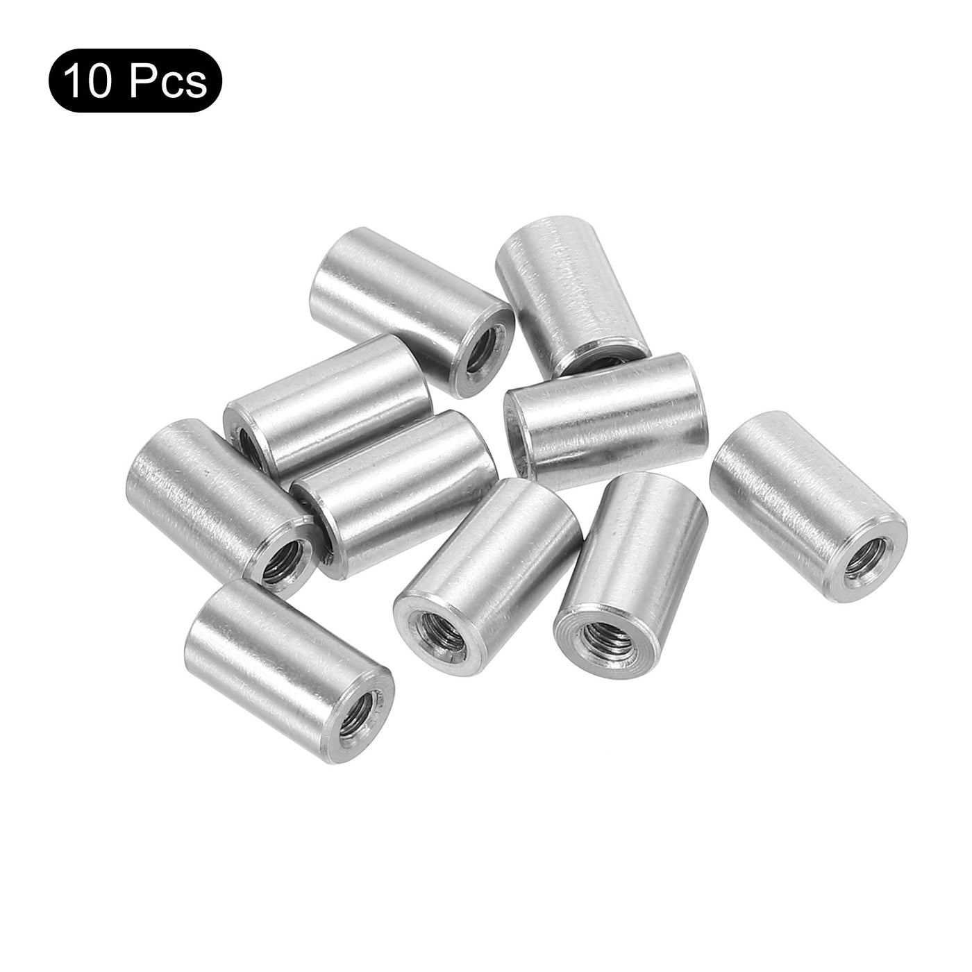 uxcell Uxcell 10Pcs Round Connector Nuts, M3x10x6mm Coupling Nut Sleeve Rod Bar Stud Nut
