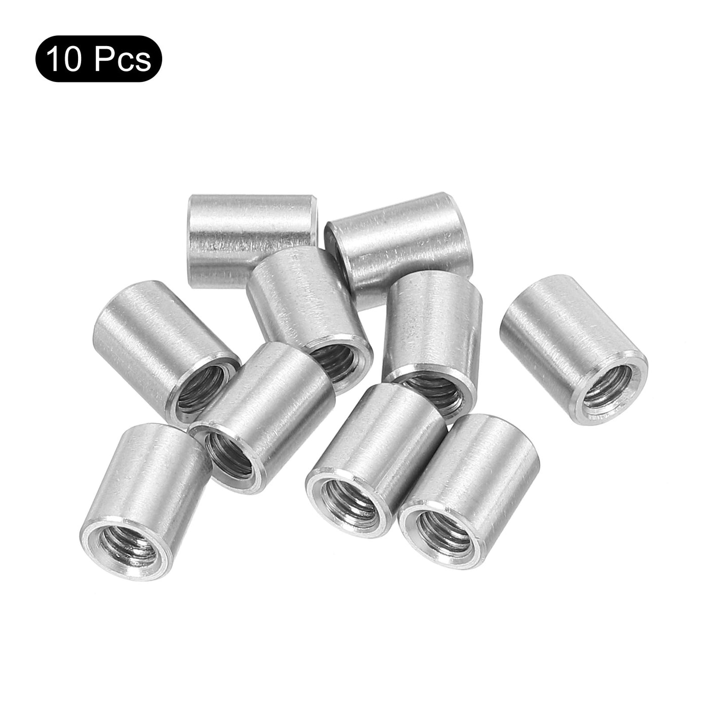 uxcell Uxcell 10Pcs Round Connector Nuts, M4x8x6mm Coupling Nut Sleeve Rod Bar Stud Nut
