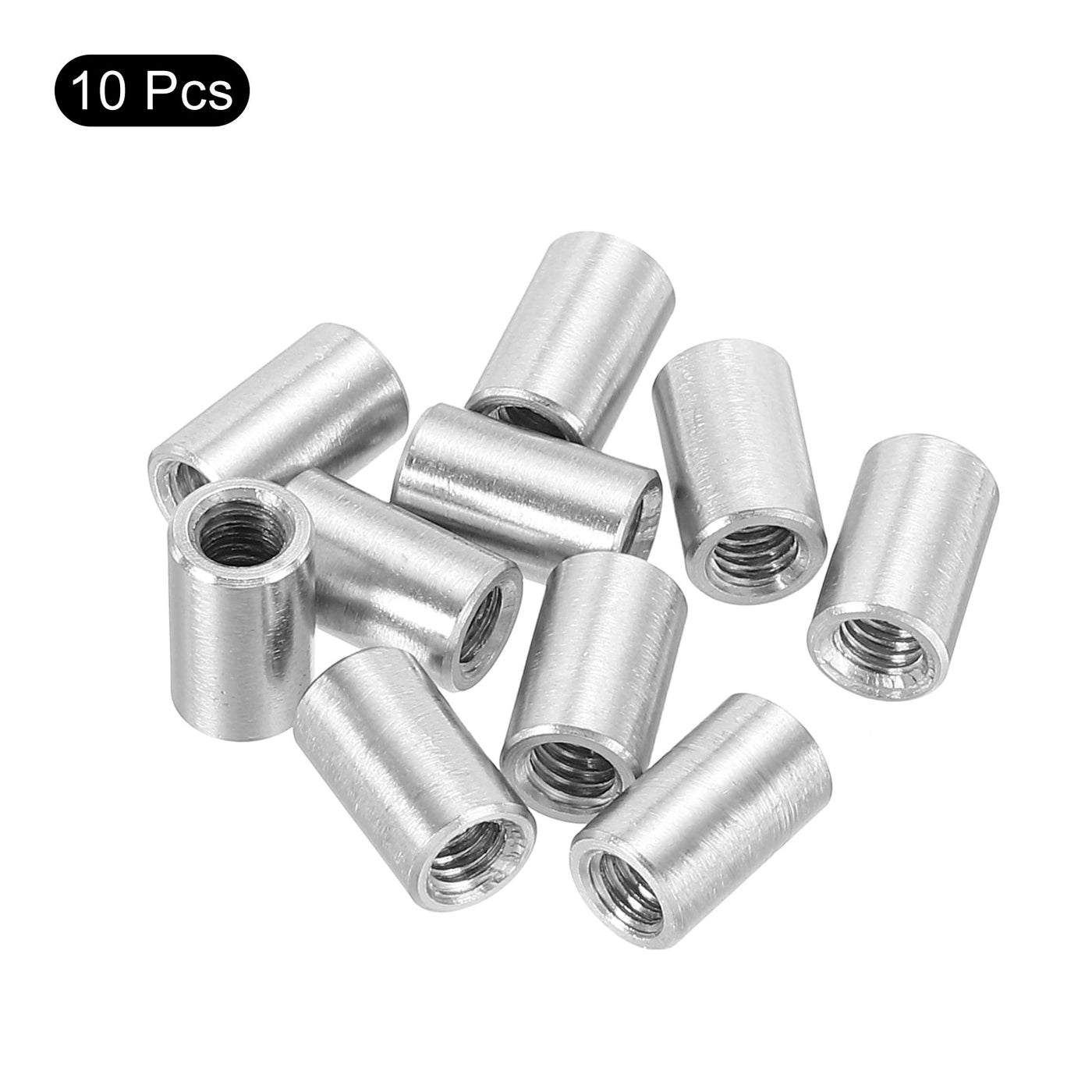 uxcell Uxcell 10Pcs Round Connector Nuts, M4x10x6mm Coupling Nut Sleeve Rod Bar Stud Nut