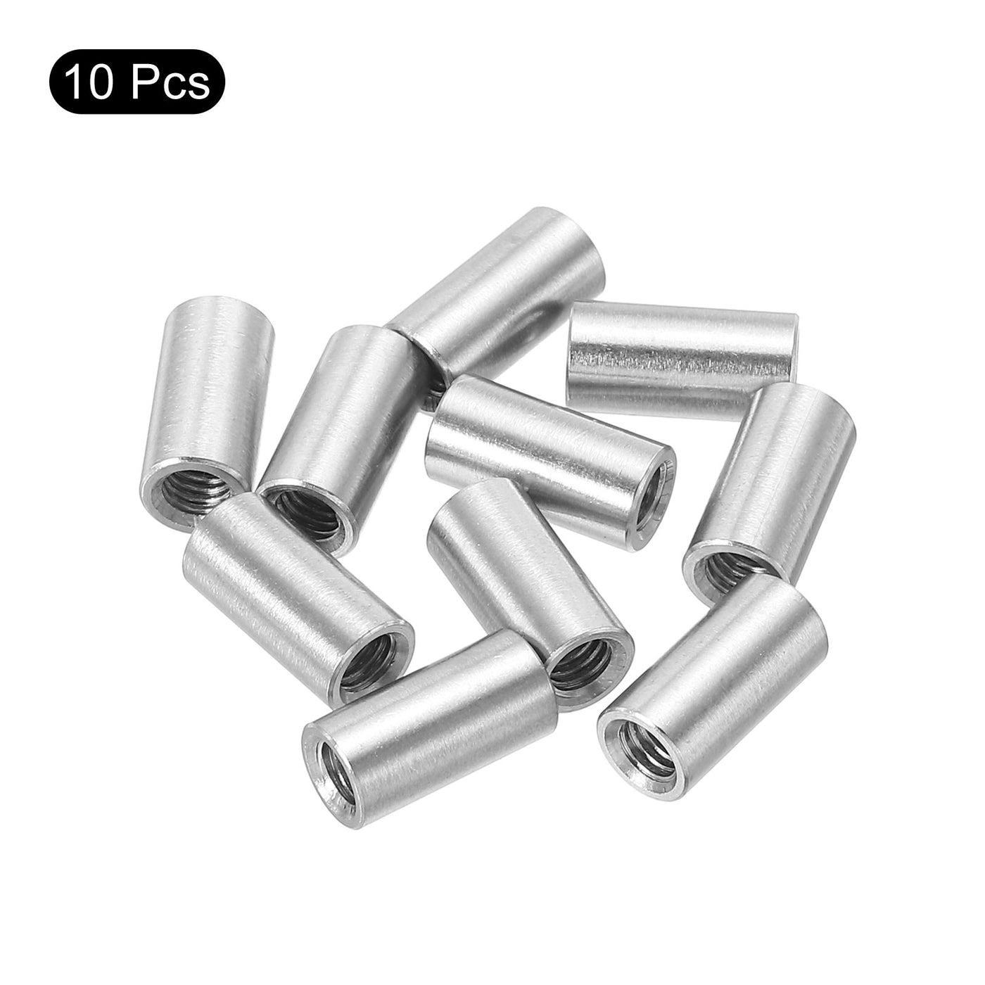uxcell Uxcell 10Pcs Round Connector Nuts, M4x12x6mm Coupling Nut Sleeve Rod Bar Stud Nut