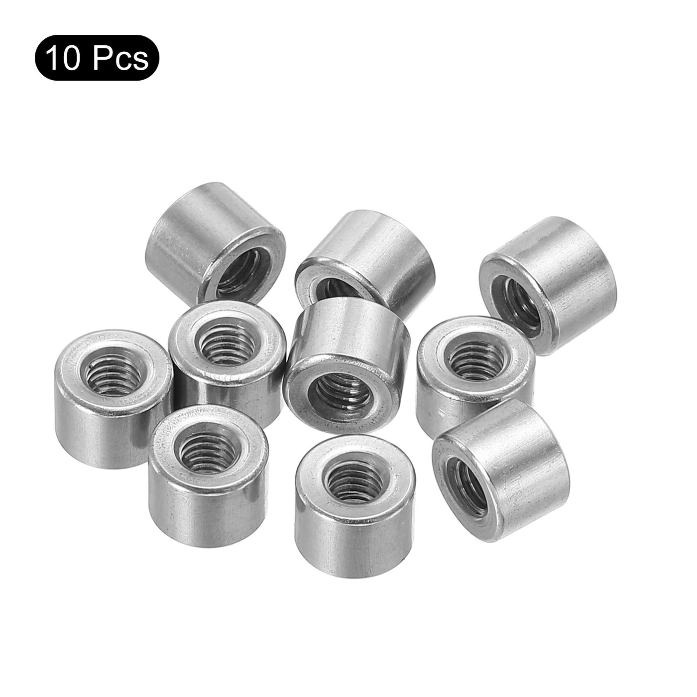 uxcell Uxcell 10Pcs Round Connector Nuts, M4x6x8mm Coupling Nut Sleeve Rod Bar Stud Nut