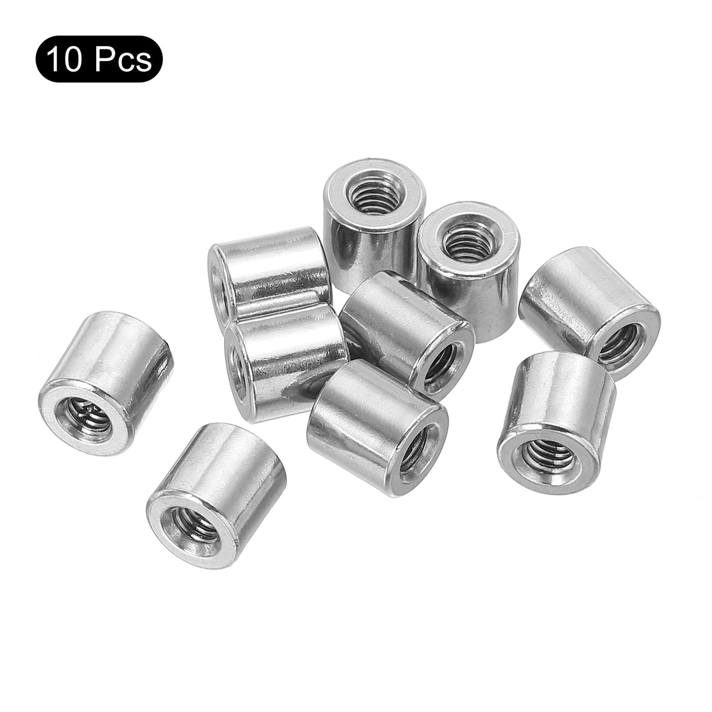 uxcell Uxcell 10Pcs Round Connector Nuts, M4x8x8mm Coupling Nut Sleeve Rod Bar Stud Nut