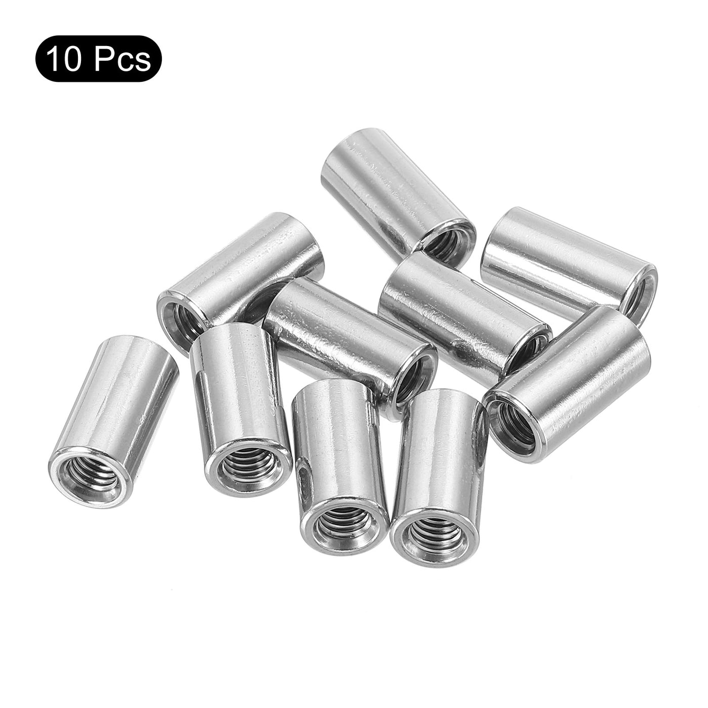 uxcell Uxcell 10Pcs Round Connector Nuts, M5x15x8mm Coupling Nut Sleeve Rod Bar Stud Nut