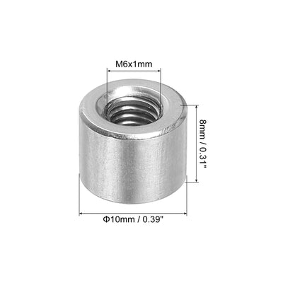 Harfington Uxcell 5Pcs Round Connector Nuts, M6x8x10mm Coupling Nut Sleeve Rod Bar Stud Nut